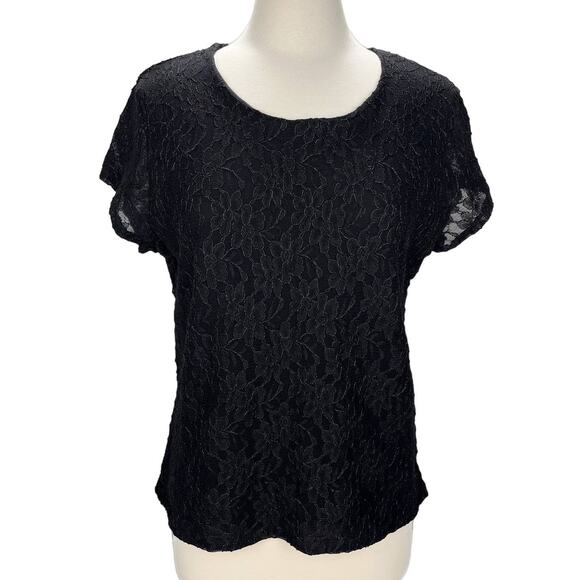 NWT GOOD CLOTHES Black Short Sleeve Textured Lace Floral 90s Style Top Sz XL - Picture 1 of 12